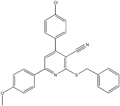 2-(benzylsulfanyl)-4-(4-chlorophenyl)-6-(4-methoxyphenyl)nicotinonitrile Struktur