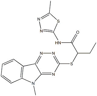 N-(5-methyl-1,3,4-thiadiazol-2-yl)-2-[(5-methyl-5H-[1,2,4]triazino[5,6-b]indol-3-yl)sulfanyl]butanamide Struktur