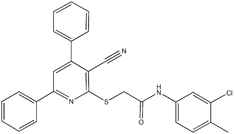 N-(3-chloro-4-methylphenyl)-2-[(3-cyano-4,6-diphenyl-2-pyridinyl)sulfanyl]acetamide Struktur