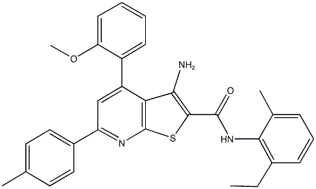 3-amino-N-(2-ethyl-6-methylphenyl)-4-(2-methoxyphenyl)-6-(4-methylphenyl)thieno[2,3-b]pyridine-2-carboxamide Struktur