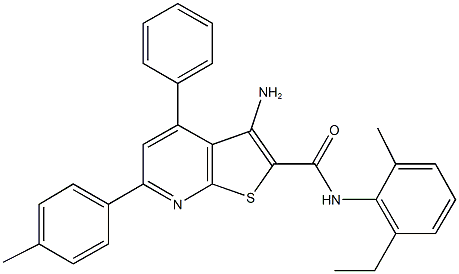 3-amino-N-(2-ethyl-6-methylphenyl)-6-(4-methylphenyl)-4-phenylthieno[2,3-b]pyridine-2-carboxamide Struktur