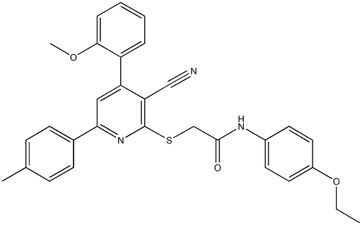 2-{[3-cyano-4-(2-methoxyphenyl)-6-(4-methylphenyl)-2-pyridinyl]sulfanyl}-N-(4-ethoxyphenyl)acetamide Struktur