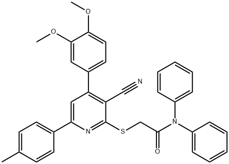 2-{[3-cyano-4-(3,4-dimethoxyphenyl)-6-(4-methylphenyl)-2-pyridinyl]sulfanyl}-N,N-diphenylacetamide Struktur