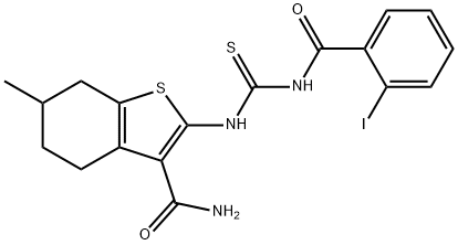 2-({[(2-iodobenzoyl)amino]carbothioyl}amino)-6-methyl-4,5,6,7-tetrahydro-1-benzothiophene-3-carboxamide Struktur