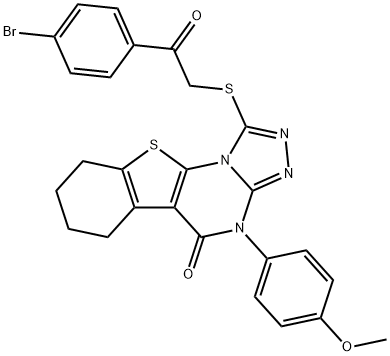 1-{[2-(4-bromophenyl)-2-oxoethyl]sulfanyl}-4-(4-methoxyphenyl)-6,7,8,9-tetrahydro[1]benzothieno[3,2-e][1,2,4]triazolo[4,3-a]pyrimidin-5(4H)-one Struktur