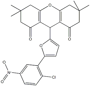 9-(5-{2-chloro-5-nitrophenyl}-2-furyl)-3,3,6,6-tetramethyl-3,4,5,6,7,9-hexahydro-1H-xanthene-1,8(2H)-dione Struktur