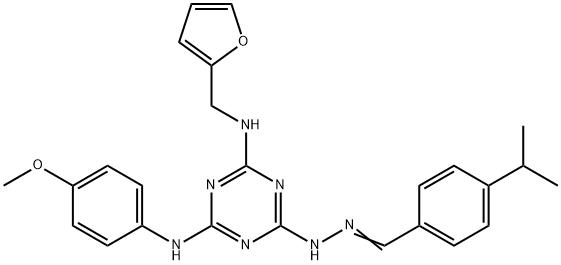 4-isopropylbenzaldehyde [4-[(2-furylmethyl)amino]-6-(4-methoxyanilino)-1,3,5-triazin-2-yl]hydrazone Struktur