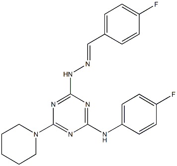 4-fluorobenzaldehyde {4-[(4-fluorophenyl)amino]-6-piperidin-1-yl-1,3,5-triazin-2-yl}hydrazone Struktur