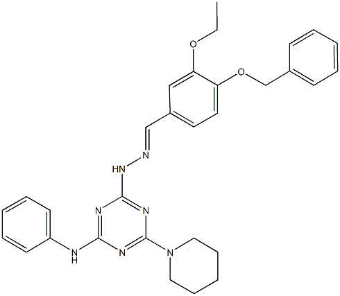 4-(benzyloxy)-3-ethoxybenzaldehyde [4-anilino-6-(1-piperidinyl)-1,3,5-triazin-2-yl]hydrazone Struktur