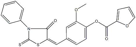 2-methoxy-4-[(4-oxo-3-phenyl-2-thioxo-1,3-thiazolidin-5-ylidene)methyl]phenyl 2-furoate Struktur