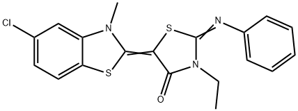 5-(5-chloro-3-methyl-1,3-benzothiazol-2(3H)-ylidene)-3-ethyl-2-(phenylimino)-1,3-thiazolidin-4-one Struktur