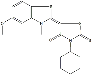 3-cyclohexyl-5-(5-methoxy-3-methyl-1,3-benzothiazol-2(3H)-ylidene)-2-thioxo-1,3-thiazolidin-4-one Struktur