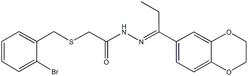 2-[(2-bromobenzyl)sulfanyl]-N'-[1-(2,3-dihydro-1,4-benzodioxin-6-yl)propylidene]acetohydrazide Struktur