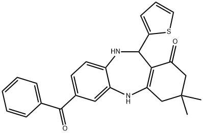 7-benzoyl-3,3-dimethyl-11-(2-thienyl)-2,3,4,5,10,11-hexahydro-1H-dibenzo[b,e][1,4]diazepin-1-one Struktur