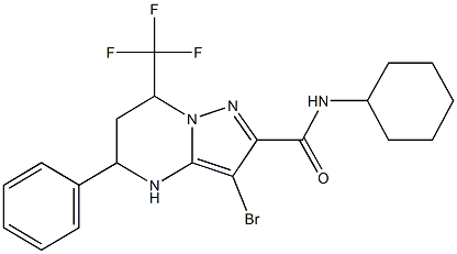 3-bromo-N-cyclohexyl-5-phenyl-7-(trifluoromethyl)-4,5,6,7-tetrahydropyrazolo[1,5-a]pyrimidine-2-carboxamide Struktur