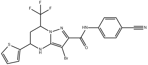 3-bromo-N-(4-cyanophenyl)-5-(2-thienyl)-7-(trifluoromethyl)-4,5,6,7-tetrahydropyrazolo[1,5-a]pyrimidine-2-carboxamide Struktur