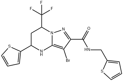 3-bromo-5-(2-thienyl)-N-(2-thienylmethyl)-7-(trifluoromethyl)-4,5,6,7-tetrahydropyrazolo[1,5-a]pyrimidine-2-carboxamide Struktur