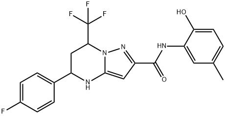 5-(4-fluorophenyl)-N-(2-hydroxy-5-methylphenyl)-7-(trifluoromethyl)-4,5,6,7-tetrahydropyrazolo[1,5-a]pyrimidine-2-carboxamide Struktur