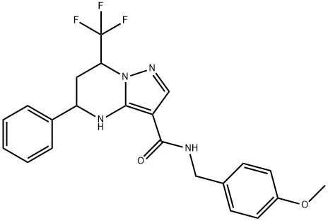 N-(4-methoxybenzyl)-5-phenyl-7-(trifluoromethyl)-4,5,6,7-tetrahydropyrazolo[1,5-a]pyrimidine-3-carboxamide Struktur