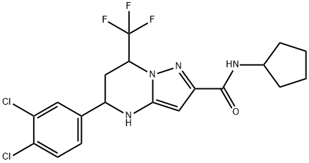 N-cyclopentyl-5-(3,4-dichlorophenyl)-7-(trifluoromethyl)-4,5,6,7-tetrahydropyrazolo[1,5-a]pyrimidine-2-carboxamide Struktur