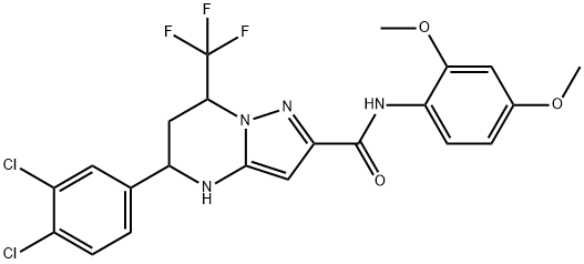 5-(3,4-dichlorophenyl)-N-(2,4-dimethoxyphenyl)-7-(trifluoromethyl)-4,5,6,7-tetrahydropyrazolo[1,5-a]pyrimidine-2-carboxamide Struktur