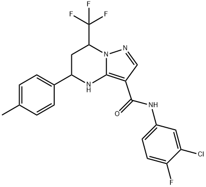 N-(3-chloro-4-fluorophenyl)-5-(4-methylphenyl)-7-(trifluoromethyl)-4,5,6,7-tetrahydropyrazolo[1,5-a]pyrimidine-3-carboxamide Struktur