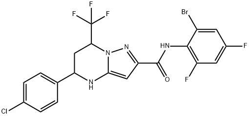 N-(2-bromo-4,6-difluorophenyl)-5-(4-chlorophenyl)-7-(trifluoromethyl)-4,5,6,7-tetrahydropyrazolo[1,5-a]pyrimidine-2-carboxamide Struktur