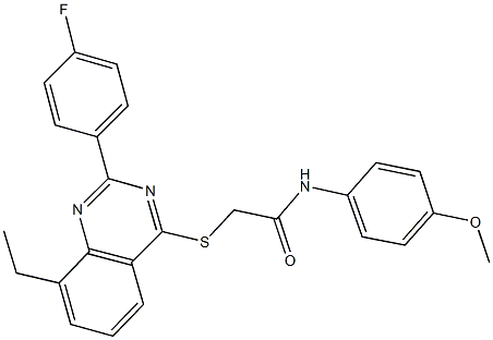 2-{[8-ethyl-2-(4-fluorophenyl)-4-quinazolinyl]sulfanyl}-N-(4-methoxyphenyl)acetamide Struktur