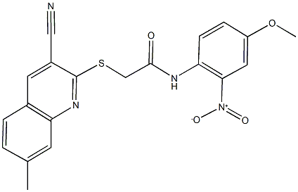 2-[(3-cyano-7-methyl-2-quinolinyl)sulfanyl]-N-{2-nitro-4-methoxyphenyl}acetamide Struktur