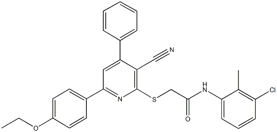 N-(3-chloro-2-methylphenyl)-2-{[3-cyano-6-(4-ethoxyphenyl)-4-phenyl-2-pyridinyl]sulfanyl}acetamide Struktur