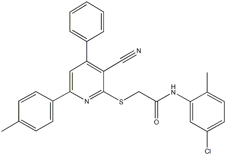 N-(5-chloro-2-methylphenyl)-2-{[3-cyano-6-(4-methylphenyl)-4-phenyl-2-pyridinyl]sulfanyl}acetamide Struktur