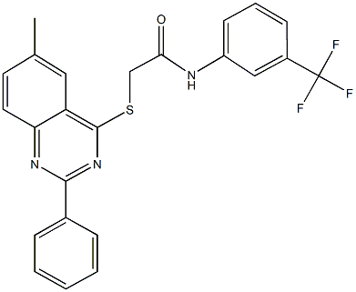 2-[(6-methyl-2-phenyl-4-quinazolinyl)sulfanyl]-N-[3-(trifluoromethyl)phenyl]acetamide Struktur