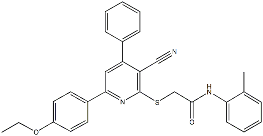 2-{[3-cyano-6-(4-ethoxyphenyl)-4-phenyl-2-pyridinyl]sulfanyl}-N-(2-methylphenyl)acetamide Struktur