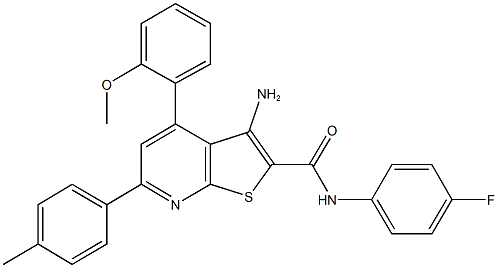 3-amino-N-(4-fluorophenyl)-4-(2-methoxyphenyl)-6-(4-methylphenyl)thieno[2,3-b]pyridine-2-carboxamide Struktur