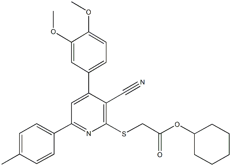 cyclohexyl {[3-cyano-4-(3,4-dimethoxyphenyl)-6-(4-methylphenyl)-2-pyridinyl]sulfanyl}acetate Struktur