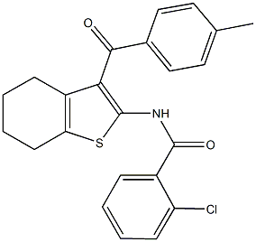 2-chloro-N-[3-(4-methylbenzoyl)-4,5,6,7-tetrahydro-1-benzothien-2-yl]benzamide Struktur