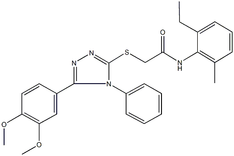 2-{[5-(3,4-dimethoxyphenyl)-4-phenyl-4H-1,2,4-triazol-3-yl]sulfanyl}-N-(2-ethyl-6-methylphenyl)acetamide Struktur