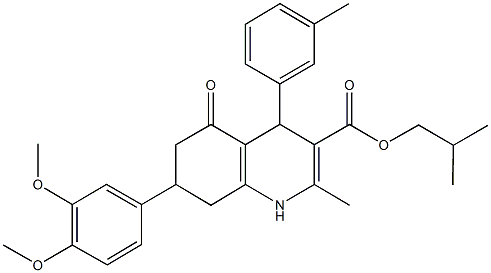 isobutyl 7-(3,4-dimethoxyphenyl)-2-methyl-4-(3-methylphenyl)-5-oxo-1,4,5,6,7,8-hexahydro-3-quinolinecarboxylate Struktur