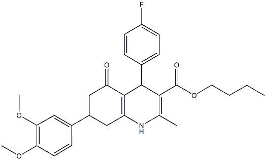 butyl 7-(3,4-dimethoxyphenyl)-4-(4-fluorophenyl)-2-methyl-5-oxo-1,4,5,6,7,8-hexahydro-3-quinolinecarboxylate Struktur