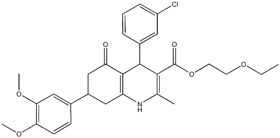 2-ethoxyethyl 4-(3-chlorophenyl)-7-(3,4-dimethoxyphenyl)-2-methyl-5-oxo-1,4,5,6,7,8-hexahydro-3-quinolinecarboxylate Struktur