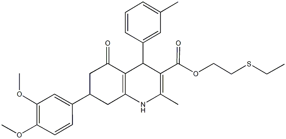 2-(ethylsulfanyl)ethyl 7-(3,4-dimethoxyphenyl)-2-methyl-4-(3-methylphenyl)-5-oxo-1,4,5,6,7,8-hexahydro-3-quinolinecarboxylate Struktur