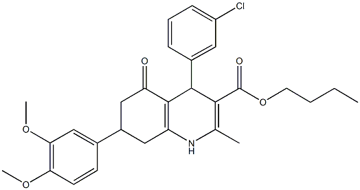 butyl 4-(3-chlorophenyl)-7-(3,4-dimethoxyphenyl)-2-methyl-5-oxo-1,4,5,6,7,8-hexahydro-3-quinolinecarboxylate Struktur