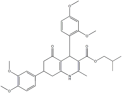 isobutyl 4-(2,4-dimethoxyphenyl)-7-(3,4-dimethoxyphenyl)-2-methyl-5-oxo-1,4,5,6,7,8-hexahydro-3-quinolinecarboxylate Struktur