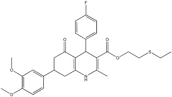 2-(ethylsulfanyl)ethyl 7-(3,4-dimethoxyphenyl)-4-(4-fluorophenyl)-2-methyl-5-oxo-1,4,5,6,7,8-hexahydro-3-quinolinecarboxylate Struktur