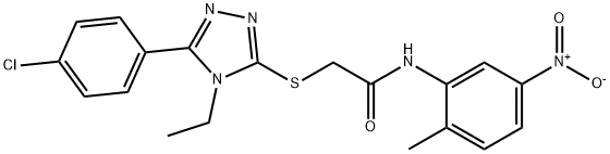 2-{[5-(4-chlorophenyl)-4-ethyl-4H-1,2,4-triazol-3-yl]sulfanyl}-N-{5-nitro-2-methylphenyl}acetamide Struktur