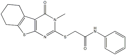 2-[(3-methyl-4-oxo-3,4,5,6,7,8-hexahydro[1]benzothieno[2,3-d]pyrimidin-2-yl)sulfanyl]-N-phenylacetamide Struktur