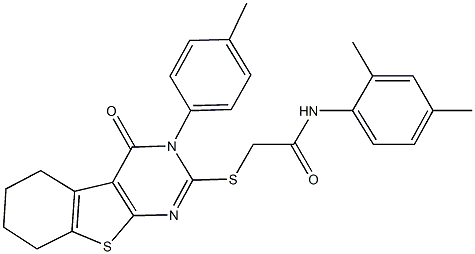 N-(2,4-dimethylphenyl)-2-{[3-(4-methylphenyl)-4-oxo-3,4,5,6,7,8-hexahydro[1]benzothieno[2,3-d]pyrimidin-2-yl]sulfanyl}acetamide Struktur