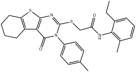 N-(2-ethyl-6-methylphenyl)-2-{[3-(4-methylphenyl)-4-oxo-3,4,5,6,7,8-hexahydro[1]benzothieno[2,3-d]pyrimidin-2-yl]sulfanyl}acetamide Struktur