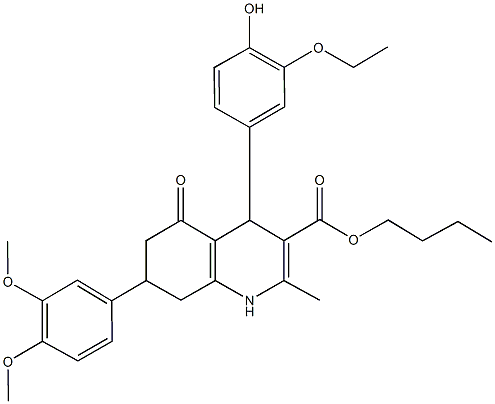 butyl 7-(3,4-dimethoxyphenyl)-4-(3-ethoxy-4-hydroxyphenyl)-2-methyl-5-oxo-1,4,5,6,7,8-hexahydro-3-quinolinecarboxylate Struktur