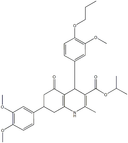 isopropyl 7-(3,4-dimethoxyphenyl)-4-(3-methoxy-4-propoxyphenyl)-2-methyl-5-oxo-1,4,5,6,7,8-hexahydro-3-quinolinecarboxylate Struktur